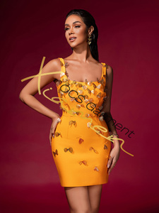 MF Nueva Llegada Sin Mangas Metal Mariposa Amarillo Mini Casual Formal Bodycon Vendaje Vestidos para Mujeres Elegante - Product Image 5