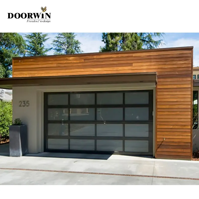 Aluminum Alloy Frosted Glass Modern New Black Combined Automatic Garage Door For Villa Modern Garage Door