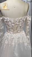 Robe de mariée Aurtertx Bride WD209 à manches longues, en dentelle, avec appliques florales 3D, dos nu, coupe trapèze en tulle, traîne chapelle, romantique
