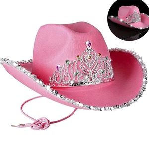 Alta calidad Rhinestone occidental desgastado Light up Disco Led disfraz brillo Rosa fieltro fiesta <span class=keywords><strong>vaquero</strong></span> vaquera <span class=keywords><strong>sombrero</strong></span> para <span class=keywords><strong>mujer</strong></span> - Product Image 1