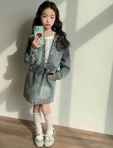 Conjuntos de Ropa de Lujo para Adolescentes, Ropa Exterior Infantil, Abrigo y Falda, Conjuntos de 2 Piezas, Chaqueta Vaquera + Faldas para Niñas - Product Image 3