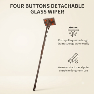 Nettoyeur de vitres avec tête éponge large, design push-pull, long manche pour un nettoyage professionnel des vitres - Product Image 1