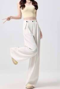 <span class=keywords><strong>Pantalon</strong></span> <span class=keywords><strong>large</strong></span> blanc pour femme chic taille haute <span class=keywords><strong>pantalon</strong></span> décontracté confortable quotidien - Product Image 4