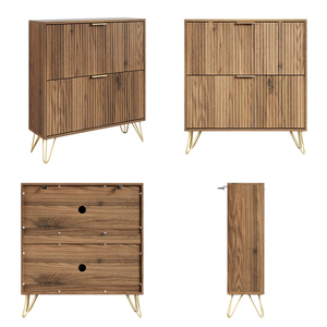 Armoire à <span class=keywords><strong>chaussures</strong></span> moderne JIAMEIJIA en noyer cannelé, inclinable, multi-niveaux, pour entrée - Product Image 4