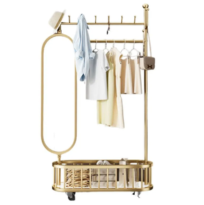 Porte-manteau sur pied en fer moderne épaissi avec miroir de toilette rotatif mobile pour chambre à coucher - Product Image 6