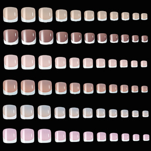 216 pièces/lot, <span class=keywords><strong>faux</strong></span> ongles carrés courts à bord <span class=keywords><strong>blanc</strong></span> français, 9 couleurs mélangées, style rétro simple, pour pédicure et manucure - Product Image 2