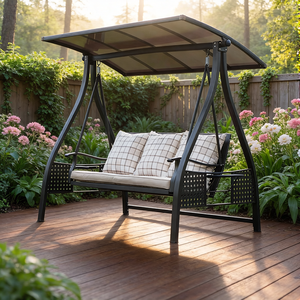 Fauteuil balançoire de jardin Meiqi 3 places en aluminium écologique avec auvent lumineux solaire pour villa, salon, parc - Product Image 1