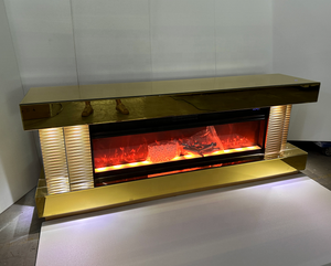 <span class=keywords><strong>Guanlong</strong></span> Glam Delux oro MDF madera espejo TV gabinete soportes de TV con chimenea decoración multicolor llamas y altavoz de diente azul - Product Image 2