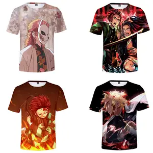 Summer Short Sleeve Anime Print Shirt Tee-shirt Anime Japonais 3D Print 65% Polyester 35% Cotton T-shirt Demon Slayer Shirt