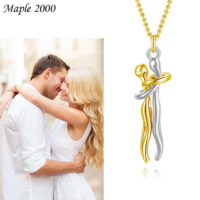 LWB40393 Personality Couple Lovers Sun Cord Chain Two-tone Pendant Hug Lover Necklace Valentine's gifts