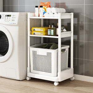 Toilet Storage Rack With Wheel Floor to Ceiling Bathroom <b>Small</b> Cart Storage Cabinet Household Multi-Layer Plastic Laundry <b>Basket</b> - Product Image 6