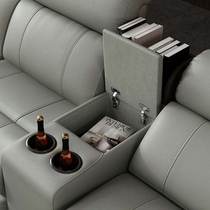 Canapé d'angle moderne en <span class=keywords><strong>cuir</strong></span> avec fonction électrique inclinable, chaise longue et console centrale - Product Image 3