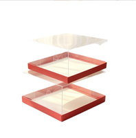 Boîte d'emballage pour dessert carrée rouge entièrement transparente de 10 pouces, jetable, durable, de qualité alimentaire, boîte cadeau pour gâteau d'anniversaire