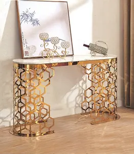 Visionnaire Luxe Marbre Haut Couloir Hôtel Meubles De Maison Or En Acier Inoxydable Hall Console Murale Table