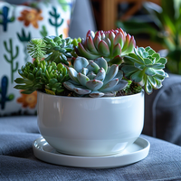 8 pouces blanc rond en céramique succulente jardinière Pot moderne fleur Cactus herbe grand planteur avec soucoupe amovible intérieur ou extérieur