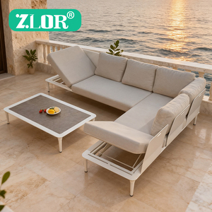 Set di Divani Moderni <span class=keywords><strong>in</strong></span> <span class=keywords><strong>Alluminio</strong></span> <span class=keywords><strong>per</strong></span> Esterni, Giardino, Patio, Soggiorno e Uso Alberghiero - Cuscini Resistenti e Impermeabili - Product Image 1