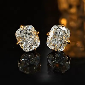 Boucles d'oreilles solitaires minimalistes pour femme en or 14K rempli, avec zircon cubique taille coussin 7x9mm, coupe glacé<span class=keywords><strong>e</strong></span> étincelante et géométrique, inaltérable - Product Image 6