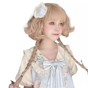 Perruque tressée bouclée blonde Lolita avec racine naturelle, en fibre Kanekalon, style court pour femme - Product Image 1