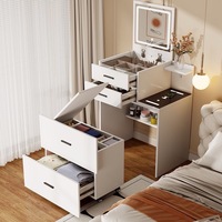 Table de maquillage moderne avec plateau rabattable, table de chevet, table de maquillage gain de place, mini commode multifonctionnelle pour chambre à coucher avec tiroirs de rangement