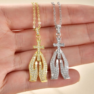High Quality Jewelry 14k Gold Filled Copper Micro Insert Zircon Ladies Women Religious Hand Redemption <b>Cross</b> Necklace - Product Image 6