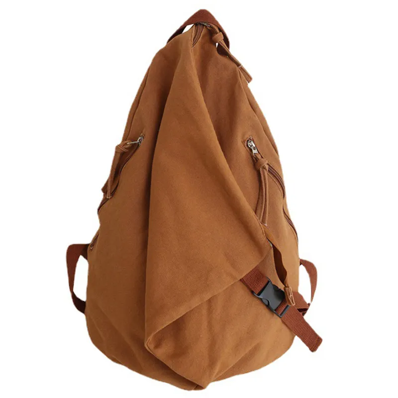 Trendy Unisex Solid Color Cotton Canvas Backpack Vintage Large Capacity Outdoor Travel Rucksack Hiking Backpacks