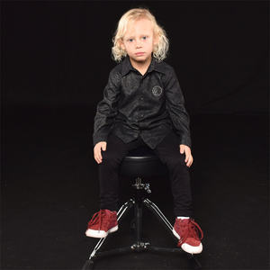 Superior Quality Stretch Indigoultimate <strong>Rockstar</strong> Vibes Denim Kid Long Sleeve Solid Color Boy Shirts - Product Image 2