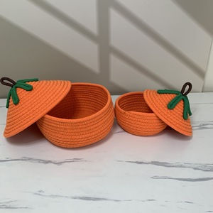 Woven Pumpkin Storage Basket With Lid Round Cotton Rope Craft Decorative Container For Home Organization Large And Small Size - Product Image 4