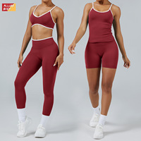 Logo personnalisé pour femmes taille moyenne Fitness survêtement taille élastique sport Yoga Shorts ensembles avec motif solide-Vente en gros