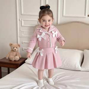 Ensemble de vêtements pour bébé fille de 0 à 2 ans, 2 pièces, <span class=keywords><strong>manteau</strong></span> rose à nœud papillon, jupe à volants - Product Image 1