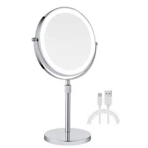 Espelho de maquiagem com altura ajustável, espelho iluminado de led