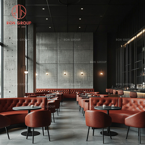 Conjunto de Muebles Comerciales para Restaurante: Sofá de Cuero Rojo con Base Redonda de Metal, Mesas de Mármol y Sillas Rojas a Juego para Cafetería - Product Image 3