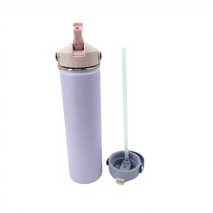 Bouteille de voyage isotherme unique violette de 24 oz, anti-fuite, avec couvercle rose, poignée ergonomique et détails rivetés, durable - Product Image 3