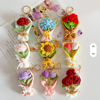 Buket bunga matahari, daisy, mawar, tulip rajutan mini, gantungan kunci, bunga rajutan, grosir