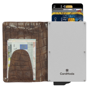 CardHoda Crocodile Texture <b>Wallet</b> <b>RFID</b> Blocking Slim Unisex Short Fold Closure Metal Lining Card Holder - Product Image 1