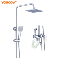 YOROOW Ensemble de douche mural à quatre vitesses à poignée unique Chrome poli Pommeau de douche solaire à fleur Jet pour toilette de bain domestique