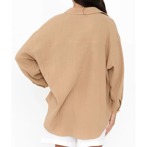 Women's Oversized White Blouses Spring Simple Shirt Collar 100% Cotton Breathable Summer Fashion Long Sports Casual <strong>Tops</strong> - Product Image 6