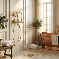 Robinet de baignoire mural de luxe STOCCO French Regency en laiton doré, mitigeur de douche orné avec poignées en cristal, idéal pour villas et hôtels