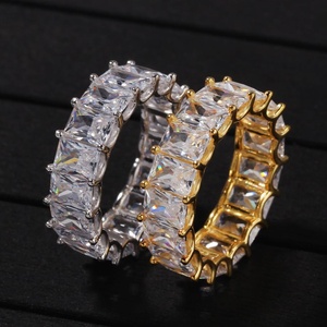 Baguette <strong>Ring</strong> <strong>925</strong> Sterling <strong>Silver</strong> CZ Diamond Cut Zirconia Hip Hop <strong>Ring</strong> Bling Gold Plating Rapper Jewelry - Product Image 2