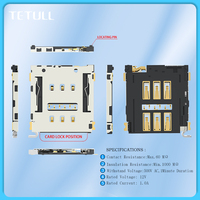 Connecteur de carte Nano SIM, type plateau, SMT, 6 broches, détection normalement ouverte, bornes en laiton plaqué or