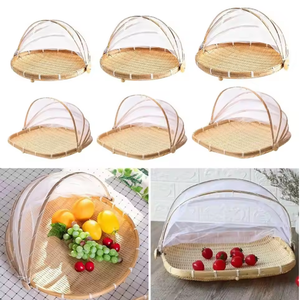 <span class=keywords><strong>Cesta</strong></span> de Almacenamiento de Bambú para Pan, Verduras y Frutas, Tejida <span class=keywords><strong>a</strong></span> Mano, con Cubierta de Malla Antipolvo y Antiinsectos - Product Image 1