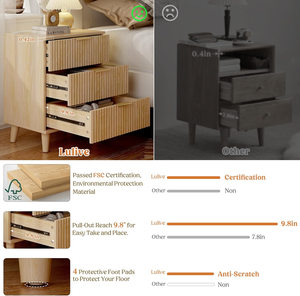 Ensemble de 2 tables de chevet en bois, <span class=keywords><strong>commode</strong></span> à <span class=keywords><strong>3</strong></span> <span class=keywords><strong>tiroirs</strong></span> pour chambre à coucher, tables d'appoint avec station de charge, rangement, table d'appoint - Product Image 5
