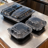 Boîte à bento en plastique jetable à 3 compartiments avec couvercle à charnière, prix d'usine, personnalisable, pour la restauration rapide à emporter