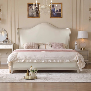 Cama Reclinable <span class=keywords><strong>de</strong></span> Lujo Europeo <span class=keywords><strong>de</strong></span> Madera Maciza y Cuero con Caja <span class=keywords><strong>de</strong></span> Almacenamiento Alta, Cama Doble Grande Estilo Princesa para Dormitorio Principal - Product Image 1