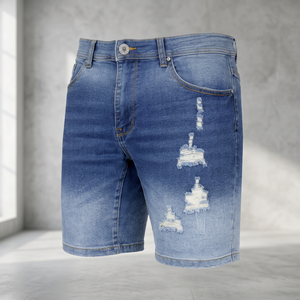 Shorts Bermuda Homme en Tricot Déchiré, Taille Mi-Haute, Fermeture à Cordon, Style Décontracté, Tissu 100% Coton Tissé, Respirant et Écologique - Product Image 3