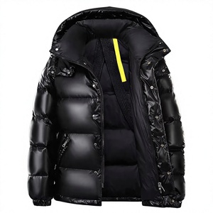 Veste matelassée à capuche noire pour homme, coupe-vent, en polyester, pour l'hiver, décontractée, avec fermeture éclair - Product Image 1