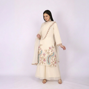 Conjunto de traje Sharara de 3 piezas de estilo étnico moderno para mujer con bordado de hilo y lentejuelas, ropa a la moda. - Product Image 1