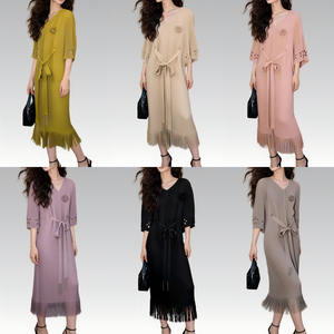 Abiti Modesti Plissettati di Design alla Moda, Colore Unito, Vestito Casual da Donna Taglia Unica, Abbigliamento per Chiesa ODM Maxi - Product Image 3