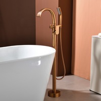 Robinet de salle de bain mural WEIHAO en or rose à double poignée avec douchette, mitigeur eau chaude et froide pour baignoire