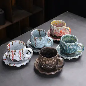新しいスタイルのセラミックコーヒーセットセラミックティーカップヴィンテージラフ陶器マグ