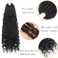 Extensions de cheveux synthétiques au crochet de 14 pouces en gros, style bohème déesse, tresses boîte boho avec pointes bouclées, cheveux au crochet